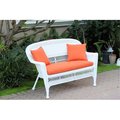Jeco White Wicker Patio Love Seat With Orange Cushion And Pillows W00206-L-FS016-CL